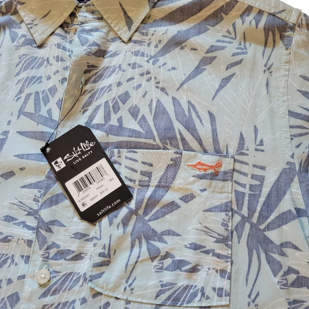 Salt Life Green and Blue Leaf Print Shirt
